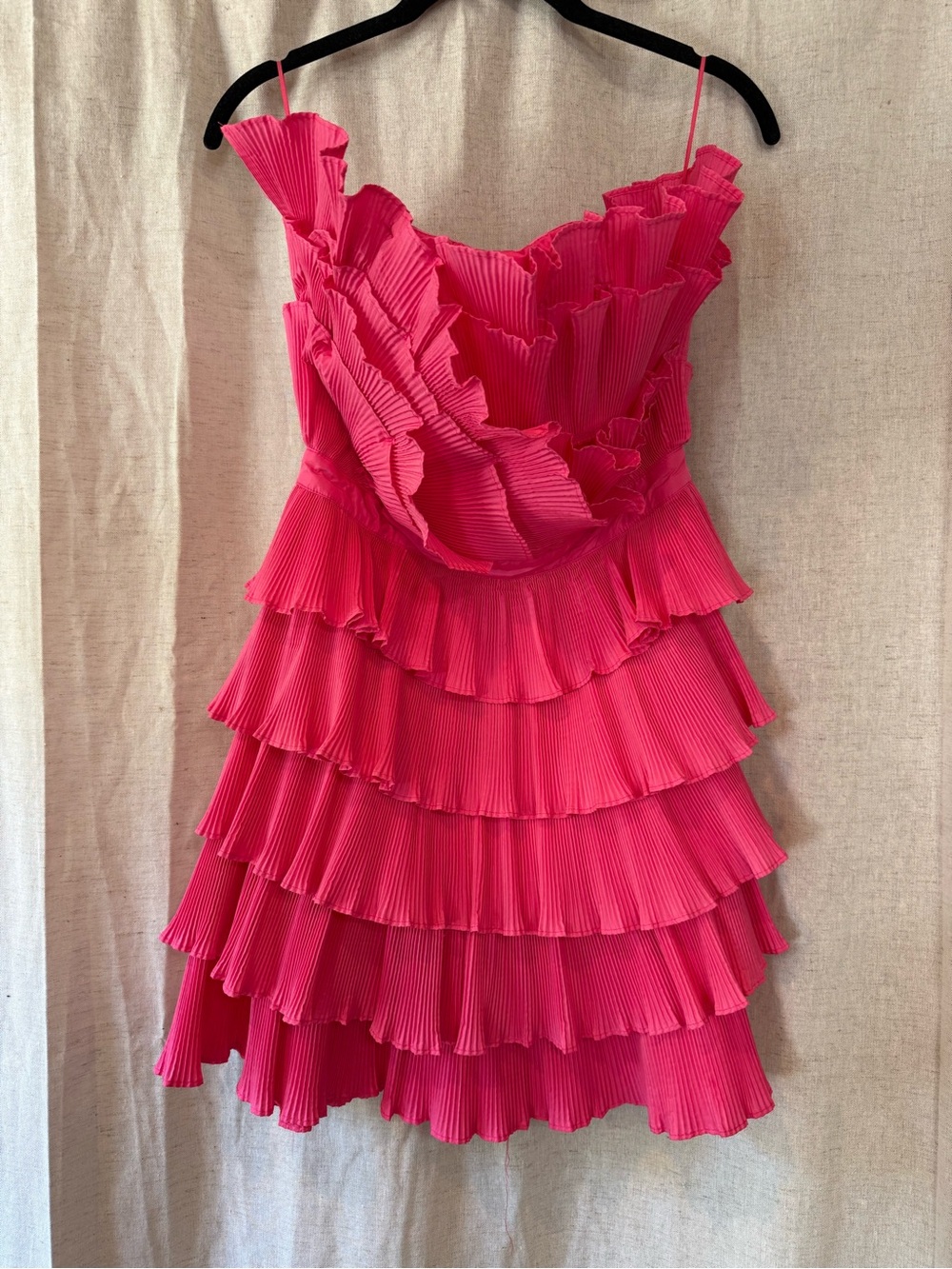MARBLE Hot Pink Ruffled Tiered Mini Dress